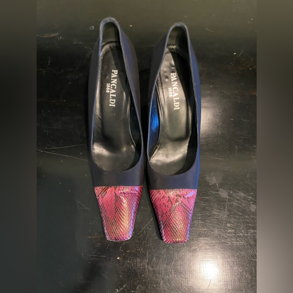 Pancaldi Vintage Pumps Satin And Python Size7.5 - image 1